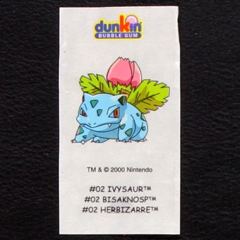 Ivysaur Pokemon 2000 No. 2 dunkin Bubble Gum Sticker