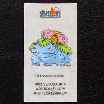 Venusaur Pokemon 2000 No. 3 dunkin Bubble Gum Sticker