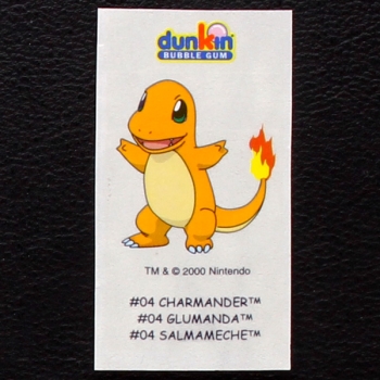 Charmander Pokemon 2000 No. 4 dunkin Bubble Gum Sticker