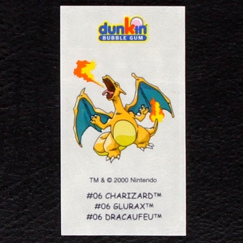 Charizard Pokemon 2000 No. 6 dunkin Bubble Gum Sticker