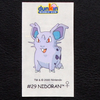 Nidoran Pokemon 2000 No. 29 dunkin Bubble Gum Sticker