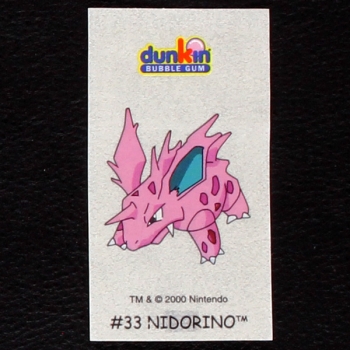 Nidorino Pokemon 2000 No. 33 dunkin Bubble Gum Sticker