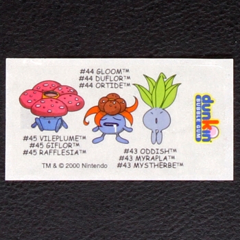 Oddish-Sloom- Vileplume Pokemon 2000 No. 43-44-45 dunkin Bubble Gum Sticker