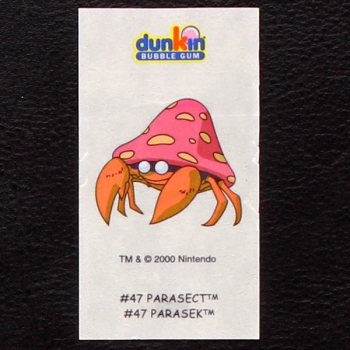 Parasect Pokemon 2000 No. 47 dunkin Bubble Gum Sticker