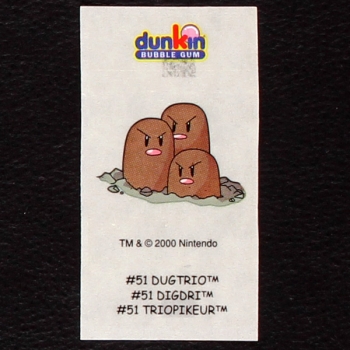 Dugtrio Pokemon 2000 No. 51 dunkin Bubble Gum Sticker