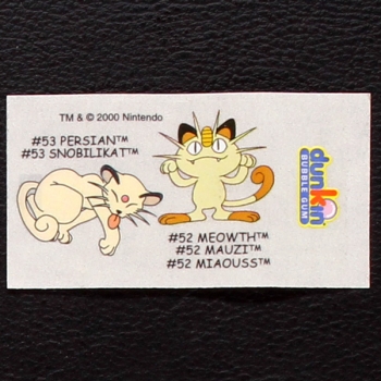 Meowth-Persian Pokemon 2000 No. 52-53 dunkin Bubble Gum Sticker