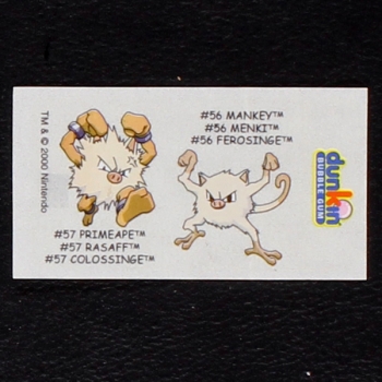 Mankey-Primeape Pokemon 2000 No. 56-57 dunkin Bubble Gum Sticker