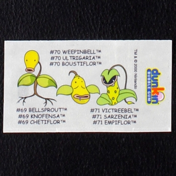 Bellsprout-Weepinbell-Victreeball Pokemon 2000 No. 69-70-71 dunkin Bubble Gum Sticker