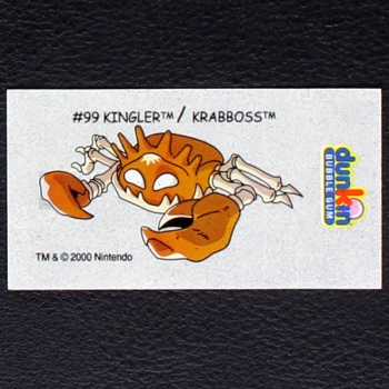 Kingler Pokemon 2000 No. 99 dunkin Bubble Gum Sticker