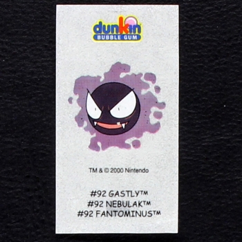Gastly Pokemon 2000 No. 92 dunkin Bubble Gum Sticker