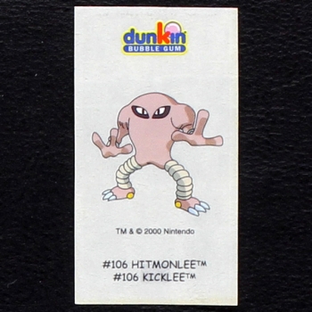 Hitmonlee Pokemon 2000 No. 106 dunkin Bubble Gum Sticker