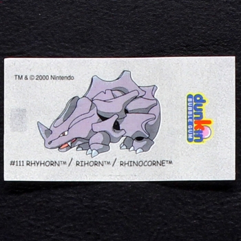 Rhyhorn Pokemon 2000 No. 111 dunkin Bubble Gum Sticker