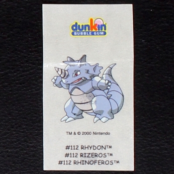 Rhydon Pokemon 2000 No. 112 dunkin Bubble Gum Sticker