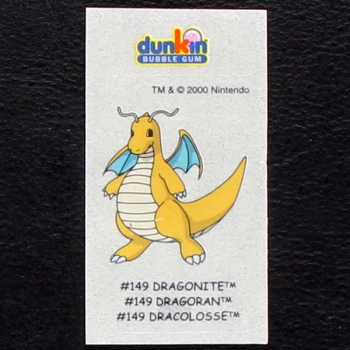 Dragonite Pokemon 2000 No. 149 dunkin Bubble Gum Sticker