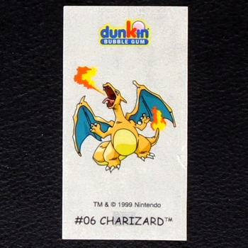 Charizard Pokemon 1999 No. 6 dunkin Bubble Gum Sticker