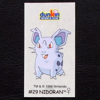 Nidoran Pokemon 1999 No. 29 dunkin Bubble Gum Sticker