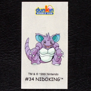 Nidoking Pokemon 1999 No. 34 dunkin Bubble Gum Sticker