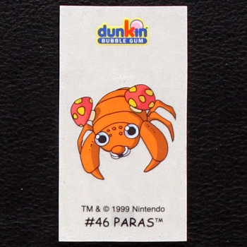 Paras Pokemon 1999 No. 46 dunkin Bubble Gum Sticker