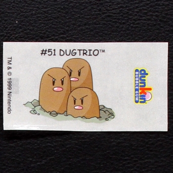 Dugtrio Pokemon 1999 No. 51 dunkin Bubble Gum Sticker