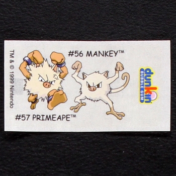 Mankey-Primaere Pokemon 1999 No. 56-57 dunkin Bubble Gum Sticker