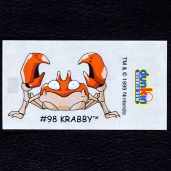 Krabby Pokemon 1999 No. 98 dunkin Bubble Gum Sticker