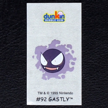 Gastly Pokemon 1999 No. 92 dunkin Bubble Gum Sticker