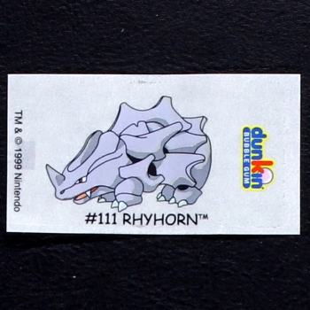 Rhyhorn Pokemon 1999 No. 111 dunkin Bubble Gum Sticker