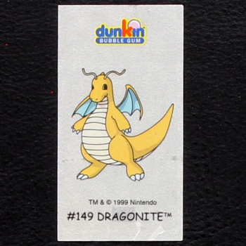 Dragonite Pokemon 1999 No. 149 dunkin Bubble Gum Sticker