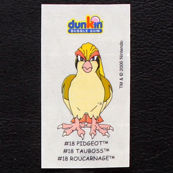 Pidgeot Pokemon 2000 No. 18 dunkin Bubble Gum Sticker