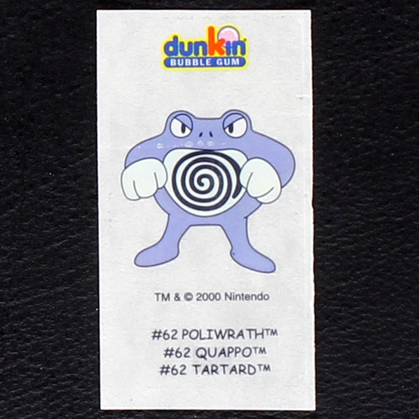 Poliwrath Pokemon 2000 No. 62 dunkin Bubble Gum Sticker