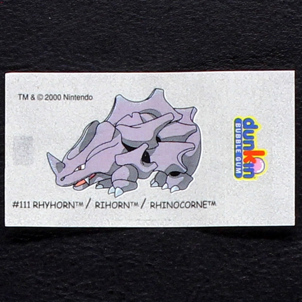 Rhyhorn Pokemon 2000 No. 111 dunkin Bubble Gum Sticker