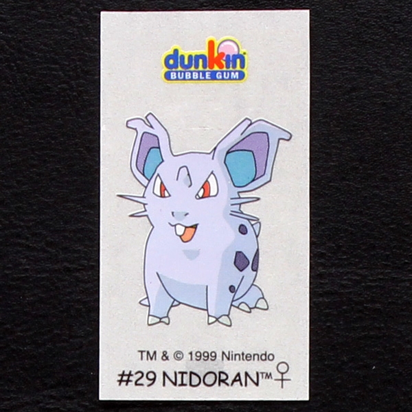 Nidoran Pokemon 1999 No. 29 dunkin Bubble Gum Sticker