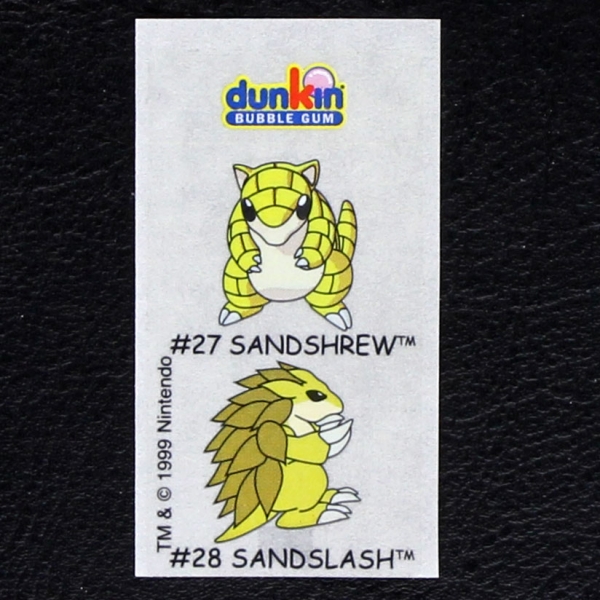 Sandshrew-Sandslash Pokemon 1999 No. 27-28 dunkin Bubble Gum Sticker