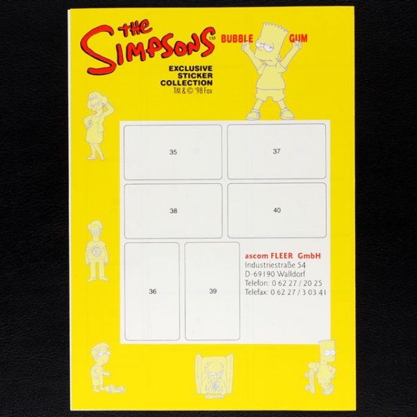 Simpsons asCom Fleer Sticker Folder leer - Kaugummi Bilder